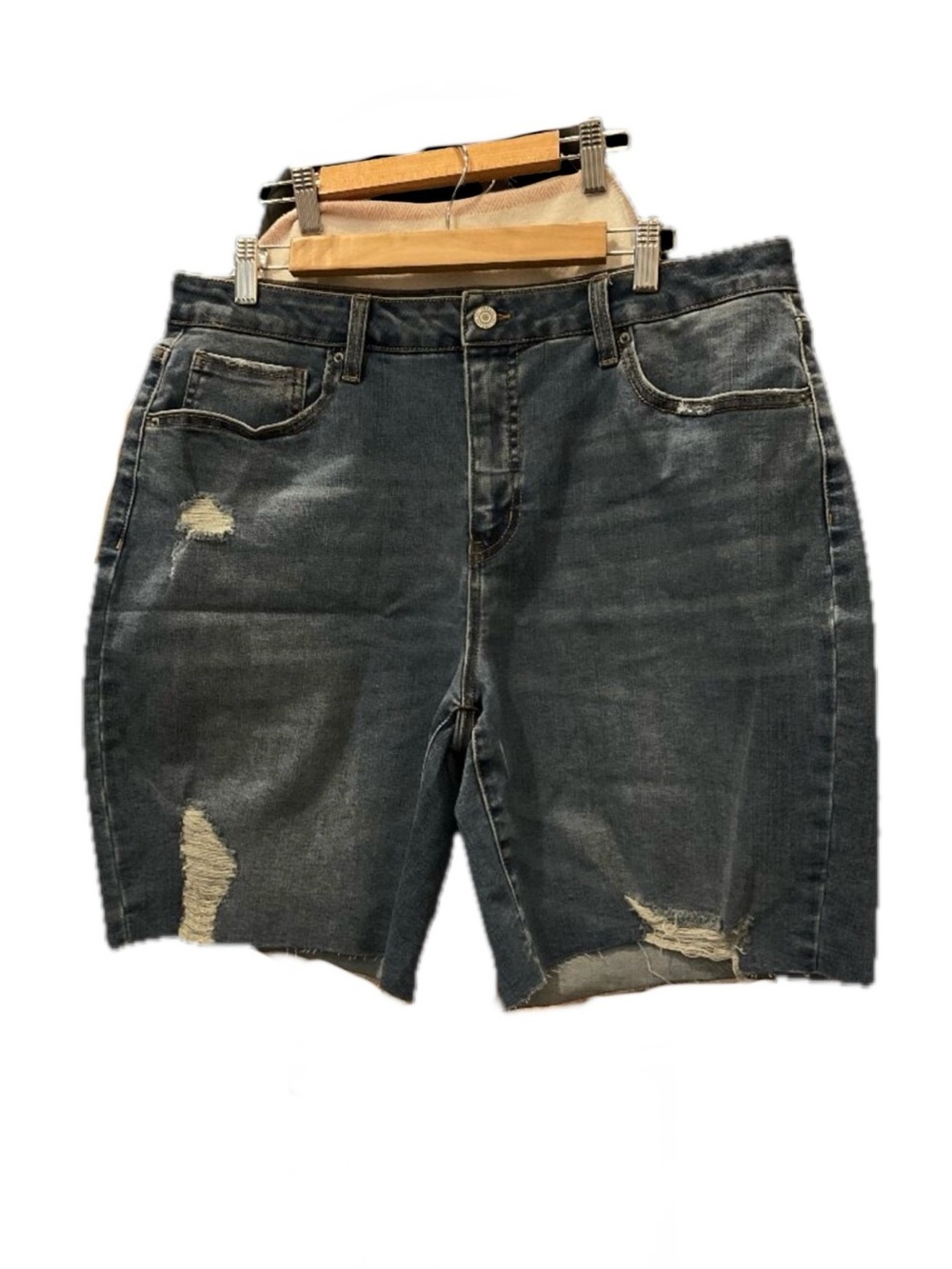 Time and Tru Distressed Denim Shorts | Dark Wash | Raw Hem | Size 16 | Like New